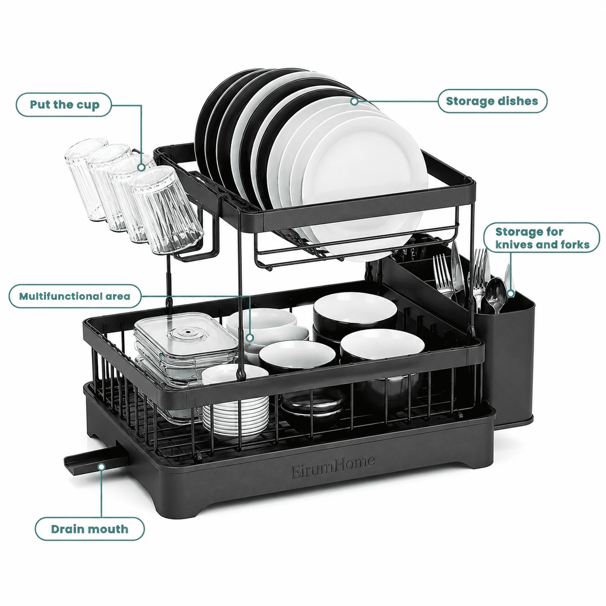 EirumHome™ FlowDry 2-Tier Dish Rack